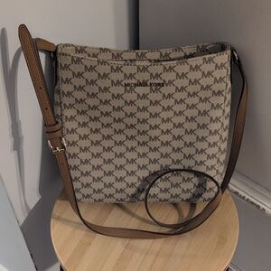 Michael Kors Tan and Brown Monogram Crossbody Bag